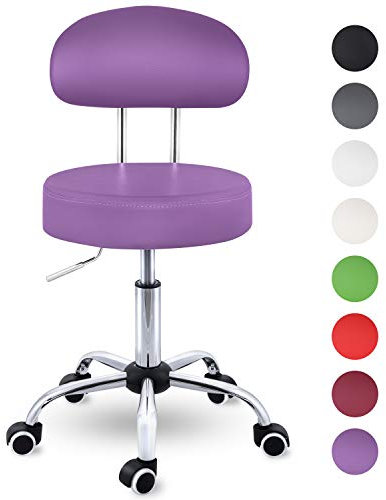 TRESKO® Rollhocker mit Lehne Lila | Arbeitshocker höhenverstellbar 46-58 cm | Drehhocker mit Rollen | Bürostuhl Hocker Drehstuhl Kosmetikhocker