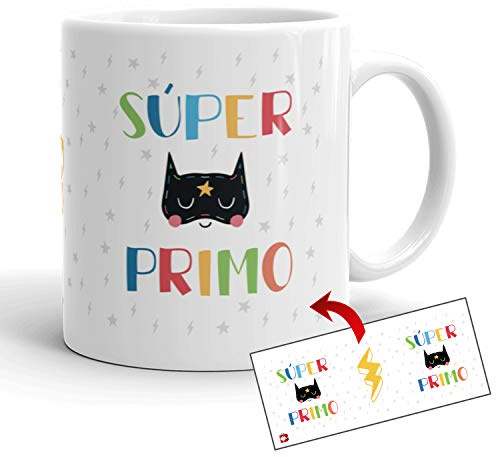 Kembilove Tazas de Cafe Originales – Taza Personalizada Súper Primo – Tazas cumpleaños – Regalos Originales para cuñados – Tazas de Navidad Familia