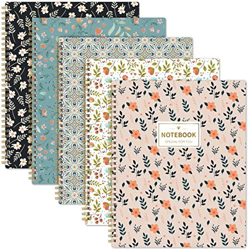 Quaderni A4 a righe diario - Confezione da 5 quaderni A4 a righe con anello morbido, 29,6 x 23 cm, facilmente strappabile
