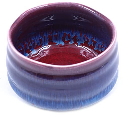 ANCLLO Auténtico tazón de té tradicional japonés, hecho a mano en Japón, esmalte rojo púrpura