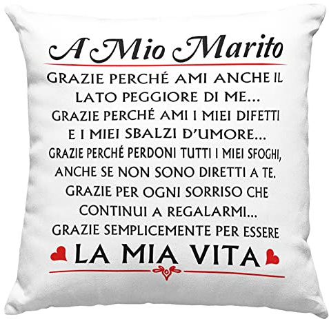 Vulfire Federa per Cuscino Marito Speciale, Idea Regalo di Compleanno Originale, Frasi D'amore, Arredamento Casa Divano Letto - senza Imbottitura (40_x_40_cm, A mio Marito)