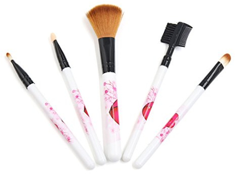 Ruilogod 5 en 1 poignée cardiaque manche ombre oculaire blush poupée pinceau maquillage cosmétique kit blanc rose