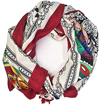 GLORIS Damen schal Rot groß 180 * 90 cm mit bunten Ethnische Prints. Halstuch Tuch für Frauen. Kopftuch Halstuch Schal