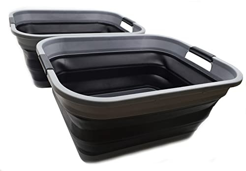 SAMMART 41L zusammenklappbarer Wäschekorb aus Kunststoff – faltbarer Pop-Up-Aufbewahrungsbehälter/Organizer – tragbare Waschwanne – platzsparender Korb/Korb (Grau/Schwarz (2er-Set))