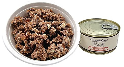 Lunderland Dosenfleisch Fleischknochen 6 x 300g (insg. 1,8kg) 100% Rinderknochen wie gewachsen mit Fleisch und Fett, mittelfein gewolft