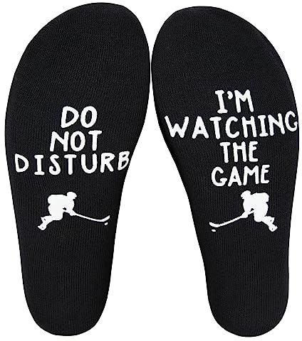 Poshzone Calzini personalizzati in cotone per hockey su ghiaccio, idea regalo originale, design personalizzato, Festa del papà, compleanno, regalo per calza della Befana