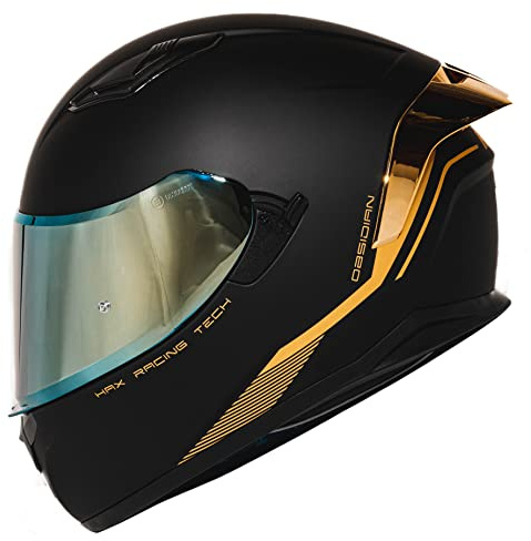 HAX Obsidian Full Face Dual Visor Adult Motorcycle Helmet for Motorbike Street Bike with Pinlock Ready DOT Approved Matte Black Gold M
