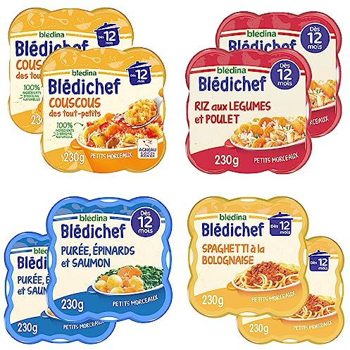 Blédina - Blédichef - 8 petits plats pour bébé - Repas midi - Dès 12 Mois - 4 recettes - Pack de 8