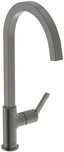 Ideal Standard – Gusto Küchenarmatur, Hoher Auslauf mit quadratischem Querschnitt, mit FirmaFlow Kartusche, Schwenkbereich 360°, Schnellmontagesystem EasyFix+, Magnetic Grey