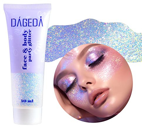 Prreal Gel con purpurina para el cuerpo, 50 ml, lentejuelas líquidas para rostro y cuerpo, sombra de ojos brillante, para cabello y uñas, polvo cosmético holográfico para festivales (011 azul fantasma