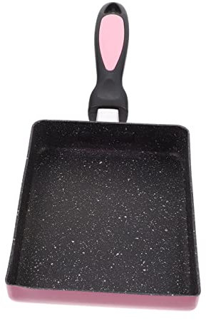 Cabilock Square Non-Stick Frying Pan 13x18cm Egg Cooking Pan Home Outdoor Use Compatible Electric and Gas Stoves Pink