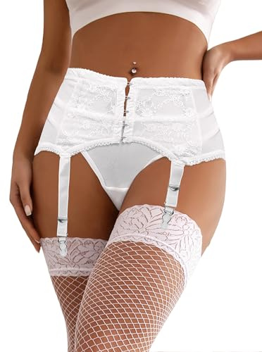 Yummy Bee - 6 Riemen Strapsgürtel Set - Waspie Strumpfgürtel mit hoher Taille - Metallriemen - Übergröße Dessous Set 8-22, weiß, 20-22