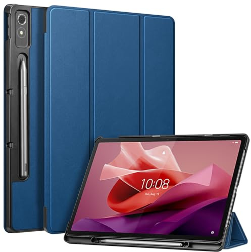 Fintie Hülle mit Stifthalter für Lenovo Tab P12 Tablet 12,7 TB370FU 2023, Ultradünne Flip Case Cover mit Auto Schlaf/Wach, Ständer Funktion, Blau