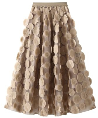 Achlibe Langer Tüllrock für Damen, 3D-Punkte, elastische Taille, Netzstoff, Feen-Midirock, Halloween, Rave, Party, Ballkleid, A-Kaki, Einheitsgröße