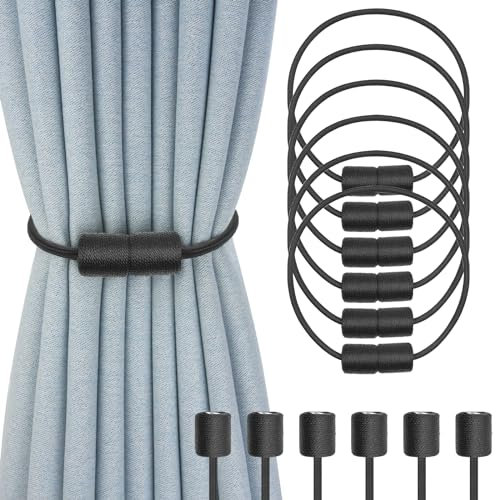 WZYTEU 6 Stück Raffhalter, Magnetische Vorhang Halter, Gardinenhalter Schnallen für Zuhause, Büro, Café-Vorhangdekoration(Schwarz, 50 cm)