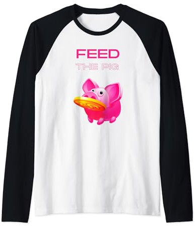 Dale de comer al cerdo una moneda de la alcancía. Camiseta Manga Raglan