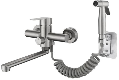 Wasserhahn Küche Wandmontage Mit Spritzpistole - 3 Wasserstrahlarten, 360° Drehbar Auslauf, Edelstahl Armatur für Küche