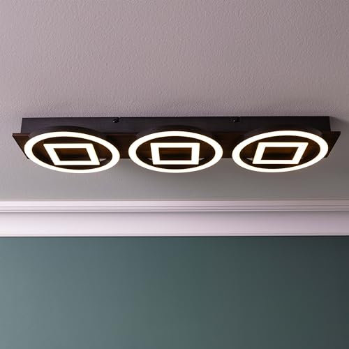 Lightbox LED Deckenlampe mit 3 Stufen Dimmer & runden LED-Profil - Nature Deckenleuchte - 7 x 67 x 20 cm - 36 W, 3500 lm, 3000 K - aus Metall/Holz/Kunststoff - in Dunkelbraun/Matt Schwarz