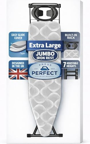 120 x 38cm Folding Ironing Board with Jumbo Iron Rest 7 Adjustable Height Extra Large Steam Iron Rest Foldable Collapsible Folding Metal Iron Ironing Table Rack with Non Slip Feet