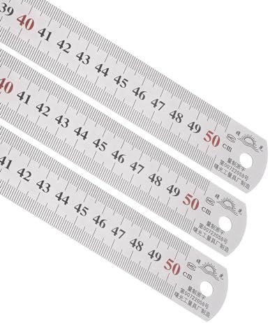 Kozelo 3 Stück Edelstahl-Lineal - [50cm/20 Zoll x 1/28 Zoll x 1-1/7 Zoll] Doppelseitiges Messwerkzeug mit gerader Kante für den Einsatz in der Architektur | Silberfarben