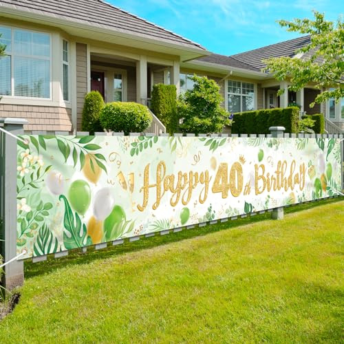 HOWAF 40sten Banner, Grün-Weiß-Gold - Frauenbanner für 40. Geburtstag, Deko-Girlande 'Alles Gute zum 40.' (260x40 cm)