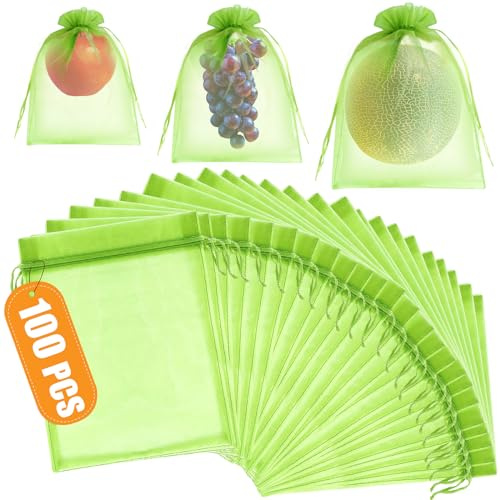 DQS Fruit Protection Bags, 100pcs 6x8 Green Mesh Organza Produce Bags