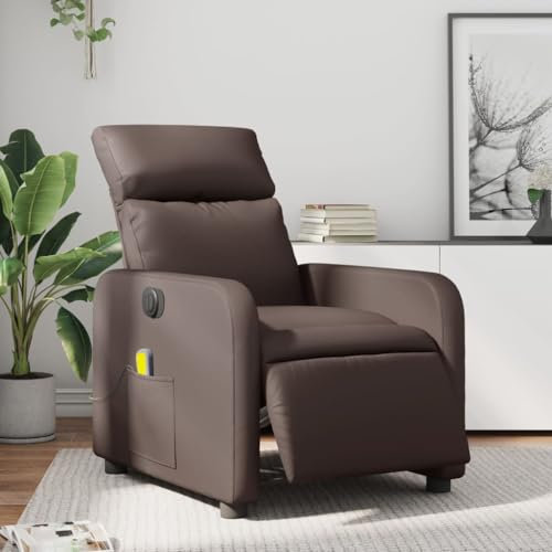 Homgoday Massagesessel Elektrisch Relaxsessel Fernsehsessel Polstersessel Ruhesessel mit Liegefunktion Liegesessel Verstellbare Rückenlehne TV Sessel für Wohnzimmer Braun Kunstleder