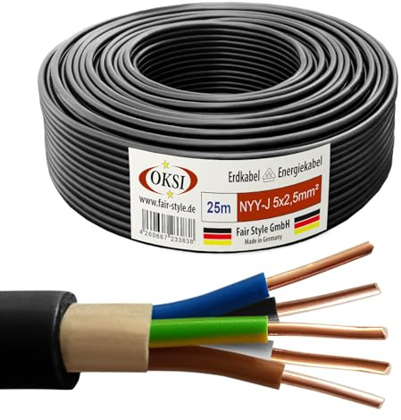 OKSI 25m NYY-J 5x2,5 mm² Erdkabel Elektrokabel Beton und Freien Kupfer Made in Germany