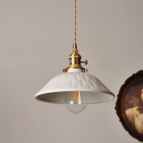Chrasy E27 Pendelleuchte Keramische Lampenschirm mit Messinghalterung Leuchtmittel Beleuchtung Landhaus-Charme Loft-Stil Hängeleuchte Pendelleuchte Land Art Lampe