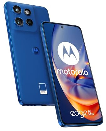 Motorola Edge 50 Neo, 512 GB RAM 12 GB, Smartphone sbloccato, schermo compatto 6,4, triplo sensore 50 MP, resistente all'acqua, custodia inclusa, Nautical Blu, versione francese