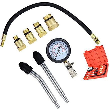 SOLUSTRE Compression Tester Für Benzinmotoren Präziser Druckmessgerät Für Und Motorräder Mit Adapter Praktischen Aufbewahrungskoffer Rot