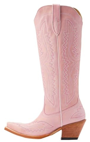 Artykey cowboystövlar för kvinnor spetsig tå sida dragkedja tjock klack mode broderad västerländsk stövel A14, Rosa, 37 EU