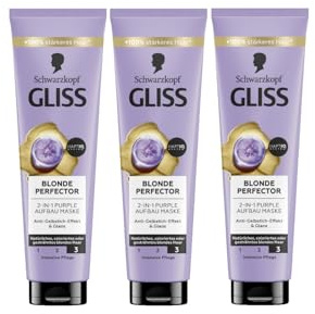 Gliss Blonde Perfector 2-in-1 Purple Aufbau Haarmaske (3x 150 ml), Haarkur für natürliches, coloriertes & gesträhntes blondes Haar sorgt für Glanz & Pflege, mit Anti-Gelbstich-Effekt