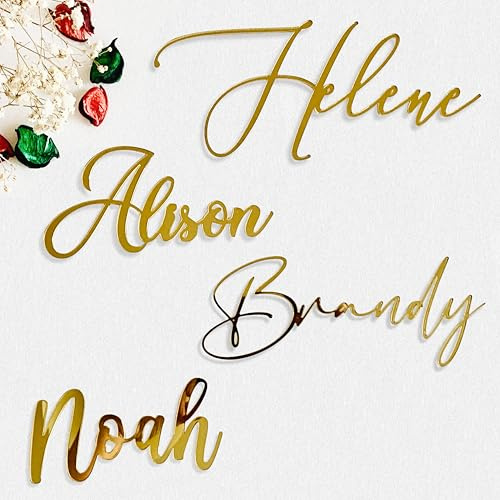 Prénom Personnalisé pour Gâteau – Charm en Acrylique ou Bois – Nom en Script Découpé au Laser pour Baptême, Mariage, Fête – Plaque de Nom - Différentes Couleurs Disponibles - 4 Options de Police