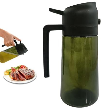 Kitchen Maiden 2-in-1 Oil Dispenser and Sprayer, 470ml Glass Olive Oil Dispenser Bottle for Cooking – Kitchen Gadgets for Precise Oil Control (Dark Green)