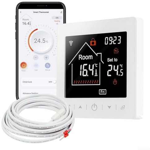 Elektrisches Fußbodenheizungsthermostat, programmierbares WLAN-Smart-Thermostat-Steuerfeld, mit Fernbedienung, energiesparend (weiß)