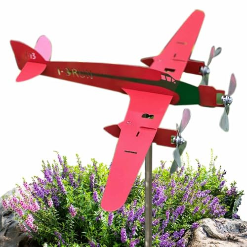 Flugzeug-Windspiel – dekorative Windskulptur aus Metall, Windmühle – Coole Windräder, Windrichtungsanzeiger für Kunstdekorationen im Freien, Garten, Hof