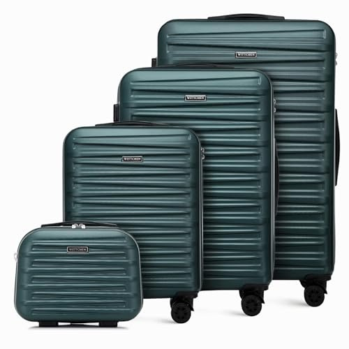 WITTCHEN Skyspeed Line Reisekoffer 4er Koffer-Set Rollkoffer Trolley Handgepäck Gepäck Reisekofferset mit Kosmetikkoffer Hartschalenkoffer ABS Kombinationsschloss Grün Lufthansa/Eurowings