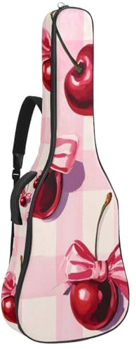 KengjuTesu 43 Zoll Akustikgitarre Softcase mit Rucksackgurt und 2 Taschen Rosa Schleife Kirsche, Keine Polsterung Rucksack Wasserdicht Oxford Tuch Bassgitarre Gigbag für Konzertgitarren, mehrfarbig,