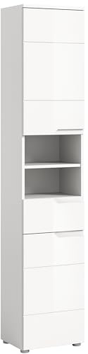 xonox.home - Hochschrank Solero 38x193x34 cm in weiß und weiß hochglanz - Badezimmerkombination Badmöbel Badset - funktional zeitloses Design erstklassige Qualität hochwertig verarbeitet