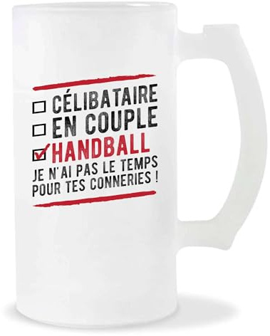 Verre à Biere Verre à Bière Célibataire, En Couple, Handball | Chope de Bière Pinte | Idée Cadeau Ballon Équipe Sport Humour Original Anniversaire