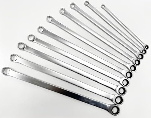 Unibos | Spanner Ratchet Set, 6150 CRV, Extra Long Wrench Set Long Ring Spanner Set | 8mm-19mm
