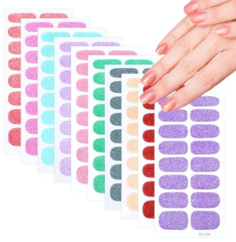 Ptwola Nagelsticker 10 Blatt Glitzer Selbstklebend Nagelfolie Nagelaufkleber