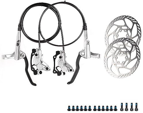 HSIRYAOHD Hydraulisches Scheibenbremsen-Set für Mountainbike, 4-Kolben, Aluminium, ultraleicht, Scheibenbremsen, links, vorne, 800 mm, rechts, hinten, 1400 mm, bidirektionale Bremse, mit 2 x 160 mm