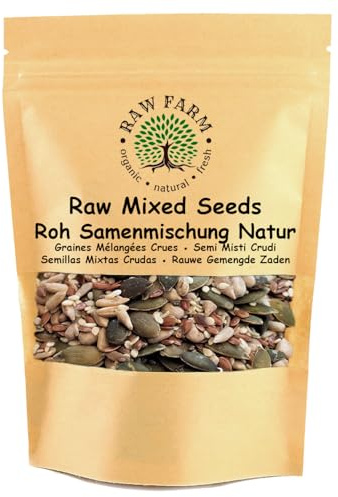 Raw Farm – Mezcla de semillas crudas naturales 5 variedades – 1 kg – calabaza, girasol, lino, piñones y cáñamo, sin gluten, sin soja – ideal para smoothies, ensaladas, repostería y snacks