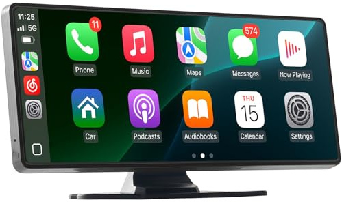 VEVOR Estéreo Inalámbrico HD para Coche, con Pantalla Táctil Compatible con Apple CarPlay y Android Auto, con Control de Voz, Enlace Espejo, Bluetooth, Navegación GPS, 245 x 97 x 30 mm, Negro