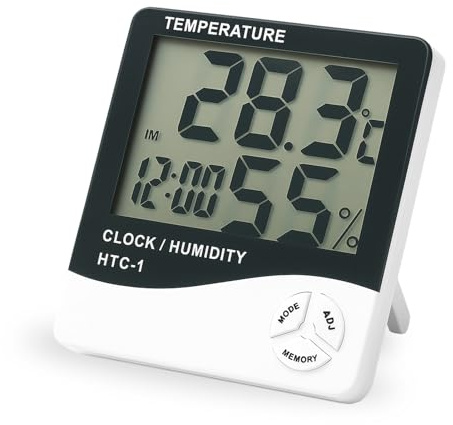 Indoor Digital Thermometer Hygrometer, Accurate Room Temperature Gauge Humidity Monitor with Alarm Clock, Max/Min Records, LCD Display for Home Office, Powered by AAA Battery – White