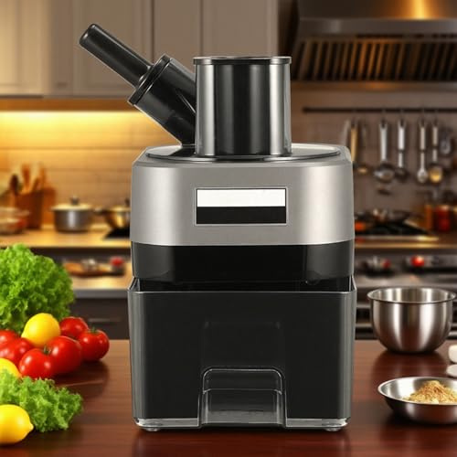Cortador De Verduras Eléctrico 4 En 1 | Cortador De Verduras Comercial, Cortador De Alimentos De 100 W Con 4 Cuchillas, Procesador De Alimentos Sincronizado De Doble Cabezal ，Apto Para Uso Comercial