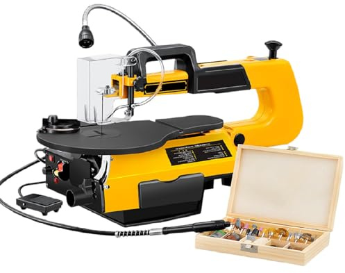 Scie À Chantourner À Vitesse Variable 16 Pouces pour Le Travail du Bois, avec Moteur 180 W, Vitesse Rotation 550-1 650 Coups/Min, Table Inclinable À 45° Et Éclairage LED Multi-FunctionModel