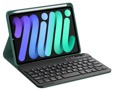 Occtingkind Cover con Tastiera Bluetooth per iPad Mini 7 e 6 Generazione, Senza Retroilluminazione, Custodia Protettiva 8.3 Pollici, Magnetica Rimovibile, Layout Italiano QWERTY, USB-C, Verde Scuro